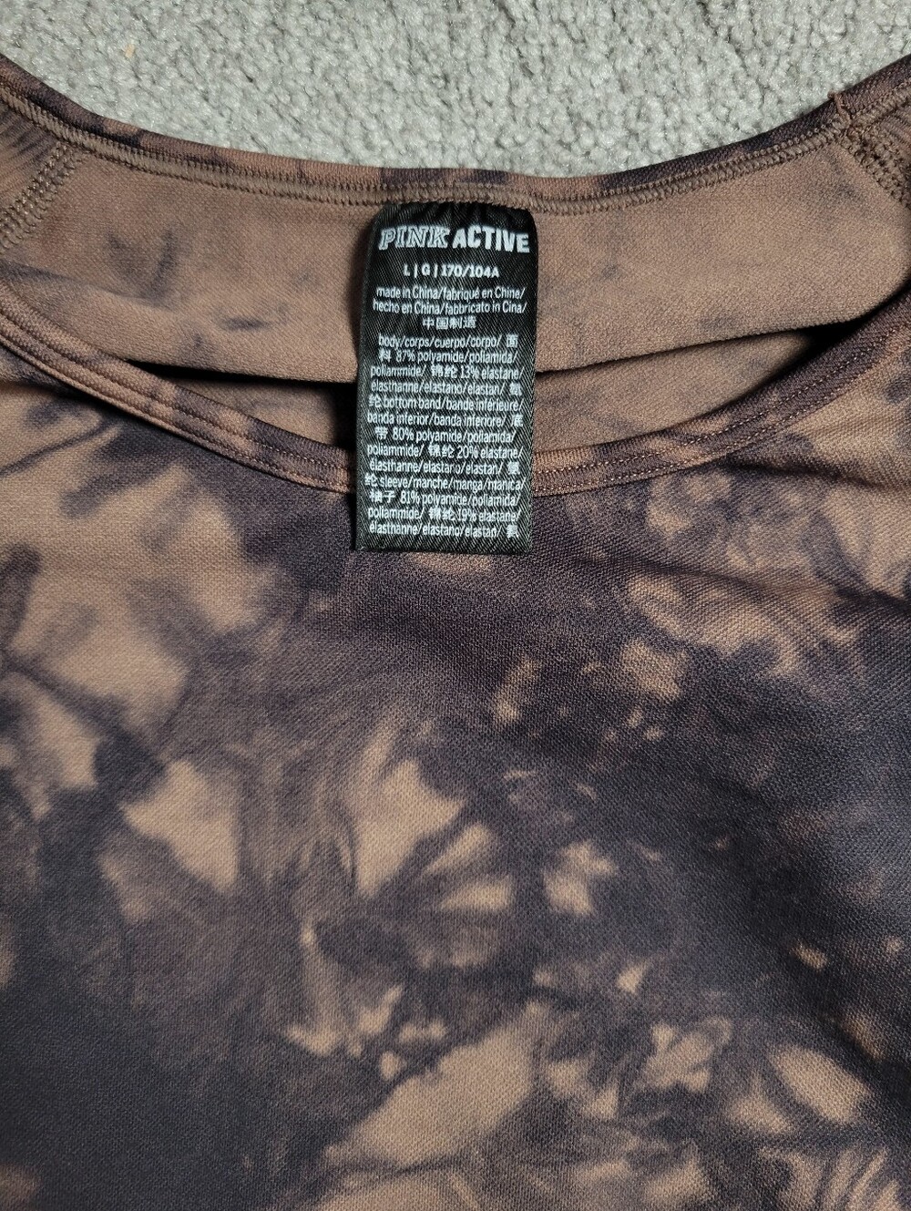 PINK Victoria's Secret Tie Dye Ribbed Crop Long Sleeve Top Large Brown Black - Picture 3 of 4